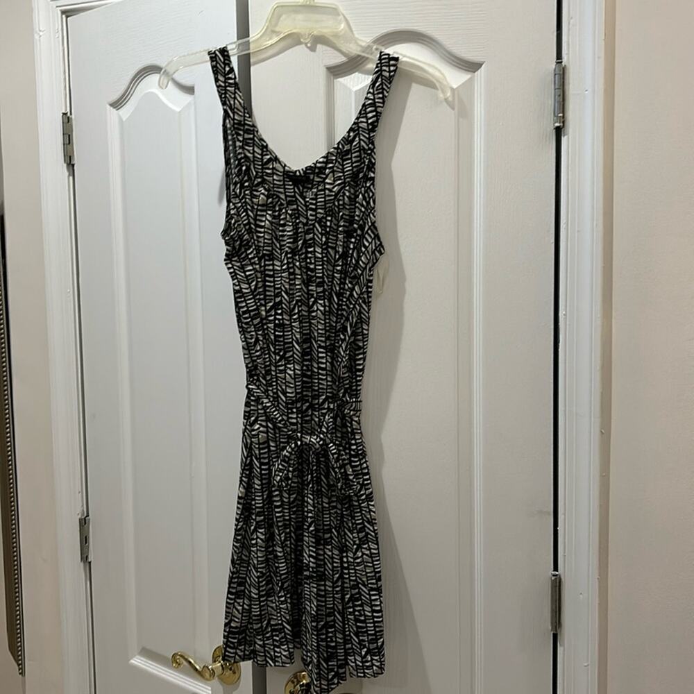 Banana Republic L black tan white tank midi dress polyester spandex belt nwot